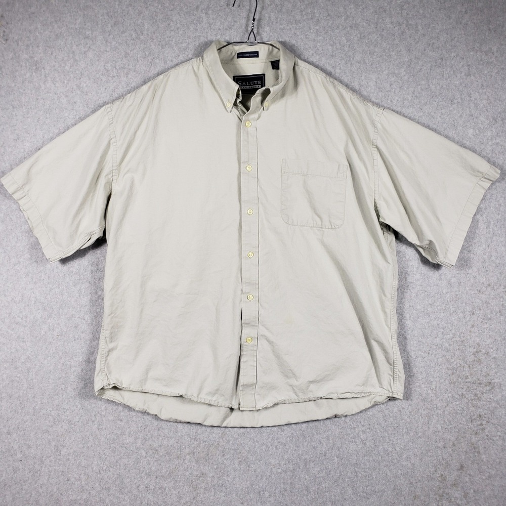 Salute Oleg Cassini Shirt XXL Mens Tan Combed Cotton Button Down Short Sleeve